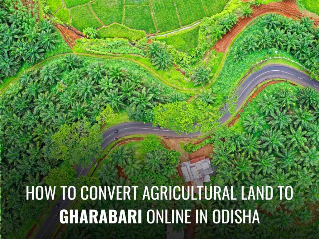 Gharabari conversion, agricultural land conversion Odisha, land kisam change, Odisha Revenue Services portal, Form 25 land conversion, PMO Gharabari rules, online land conversion Odisha, OLR Act 8A, building plan approval Odisha, land conversion fees Odisha