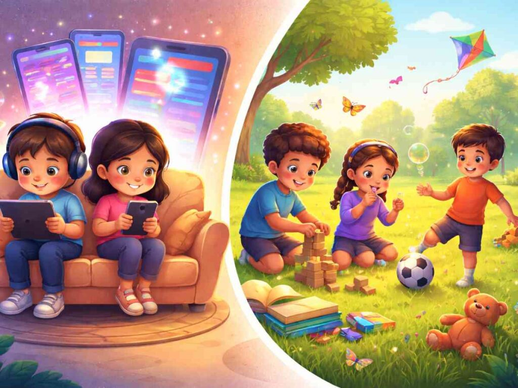 Beyond-the-Screen-How-Music-Shapes-Your-Toddlers-Growing-Screen time, Toddler brain development, Child health, Digital pacifier, Fast-paced content, Parenting tips 2026, OdishaPlus Health, Screen time guidelines, Early childhood learning.