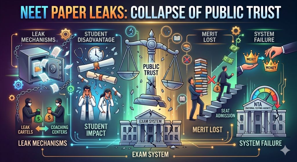 NEET paper leaks, NTA controversies, meritocracy in India, medical entrance exam scam, systemic corruption in education, National Testing Agency accountability, education reform India, NEET aspirants stress, examination integrity, institutional failure.