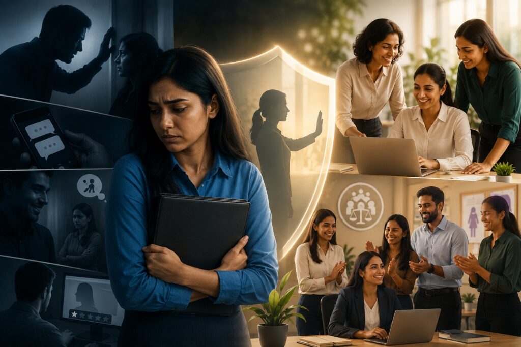 workplace sexual harassment, POSH Act 2013, Internal Committee, women safety at work, professional ethics, workplace culture, gender equality, employee well-being, harassment reporting, toxic workplace