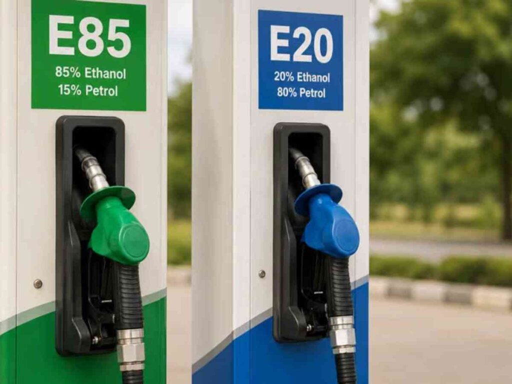 E20 fuel India, ethanol blending, ethanol blended petrol, E20 petrol, flex fuel vehicles, Brazil ethanol program, Nitin Gadkari, ethanol policy India, vehicle engine compatibility, fuel mileage, crude oil imports, green energy India, biofuel, ethanol blending programme, automotive industry