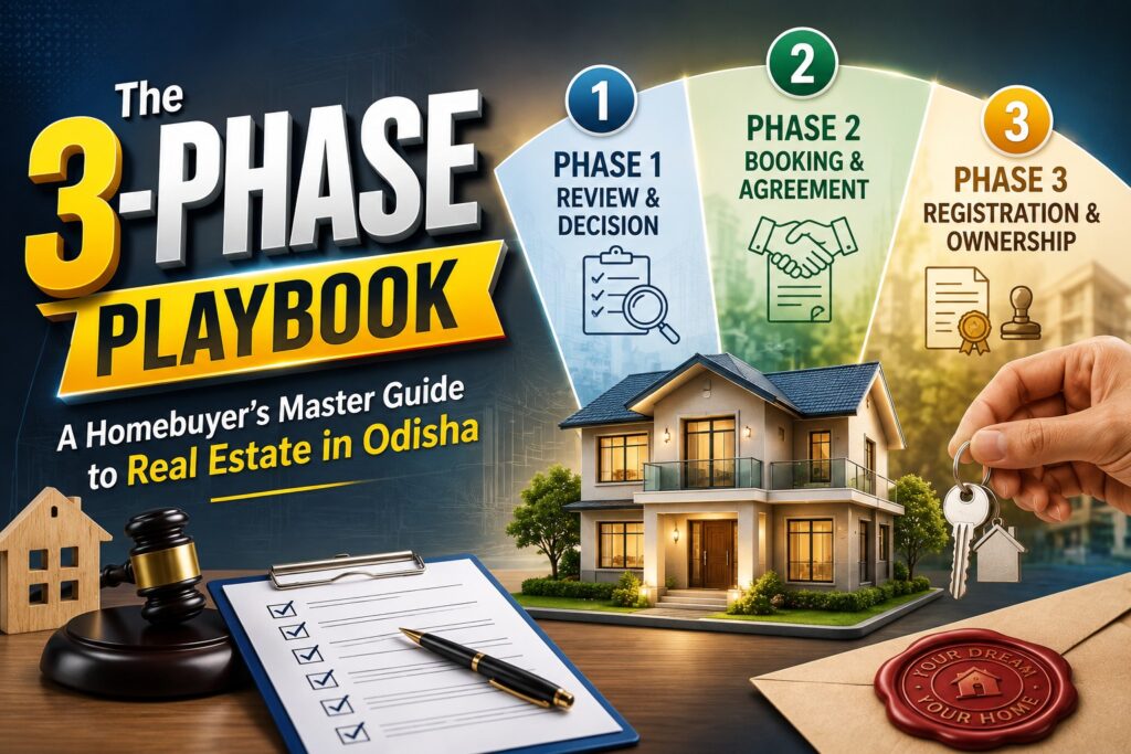 homebuyer guide Odisha real estate, ORERA compliance, encumbrance certificate Odisha, stamp duty property registration Odisha, Bhulekh e-mutation, Occupancy Certificate GST exemption, real estate playbook Bhubaneswar