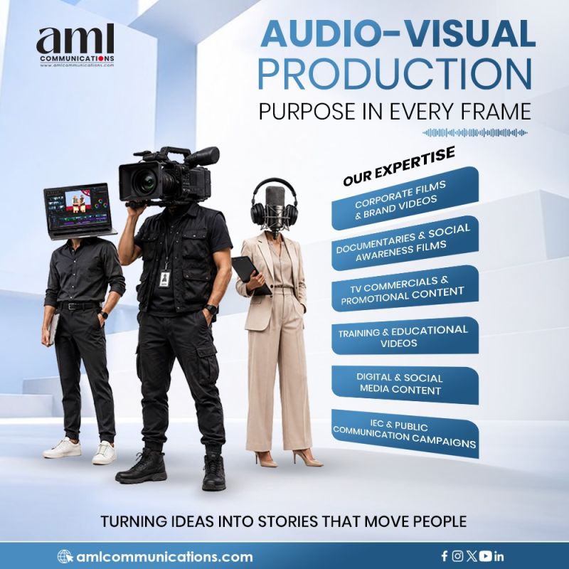 AV Production, Audio-Visual Production, Corporate Films, Documentary Films, TV Commercials, Promotional Videos, Institutional Films, Awareness Films, Training Videos, Educational Videos, Digital Videos, Social Media Videos, Brand Films, Campaign Films, Scriptwriting, Concept Development, Storyboarding, Video Production, Film Production, Videography, Video Editing, Motion Graphics, Animation, Visual Storytelling, Creative Direction, Post-Production, Voice-over Production, Multilingual Video Production, IEC Films, Development Communication, Social Awareness Films, Behaviour Change Communication, SBCC Content, Government Communication Films, Public Awareness Campaigns, Project Films, Success Stories, Professional Video Production Services, Corporate Video Production, Documentary Production Services, Multilingual AV Production, Government AV Production, IEC Video Production, End-to-End Video Production, Broadcast-Quality Video Production