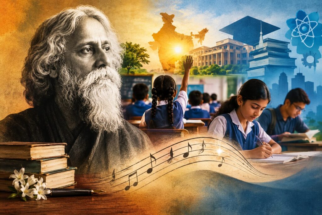 Tagore educational philosophy India, Satya Narayan Misra education column, NEP 2020 implementation challenges, public vs private education India, higher education quality reforms