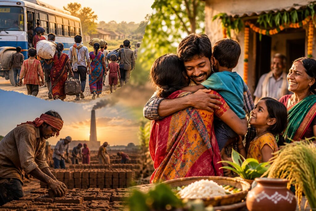 Nuakhai, seasonal migration in Odisha, Western Odisha migration, migrant workers Odisha, distress migration, Dadan labour, seasonal migrants, brick kiln workers, Nuakhai festival, Western Odisha, labour migration, migrant families, brick kiln migration, rural migration Odisha